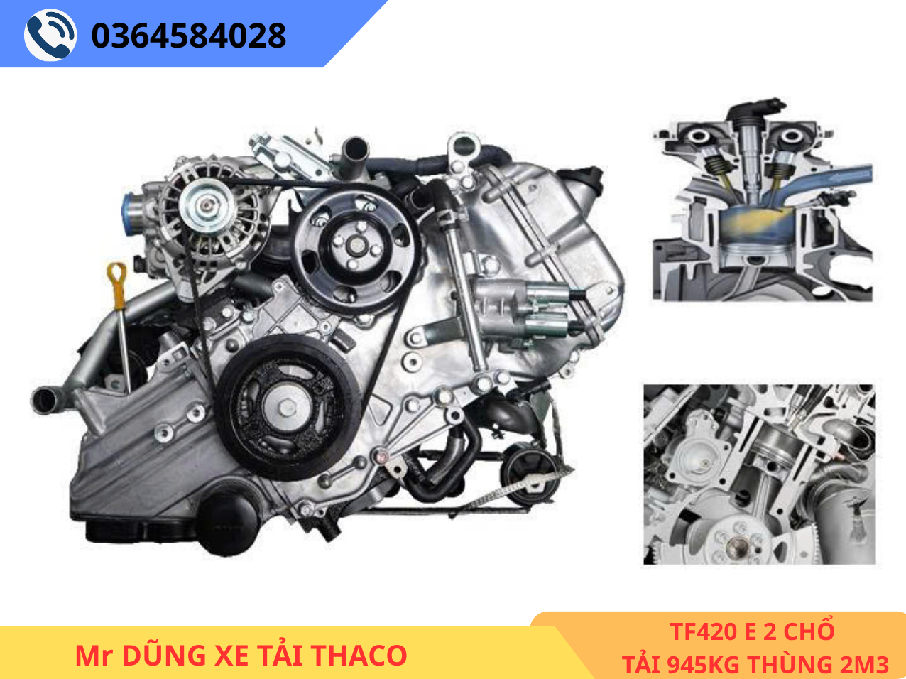 TF480 2 CHỔ DÀI 2M9 TẢI 945KG Động cơ xe tải van thaco TF480 2 chổ tải 945kg thùng dài 2m9